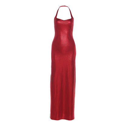 Bodycon Waist-cinching Halter-neck Dress That Skims The Hips