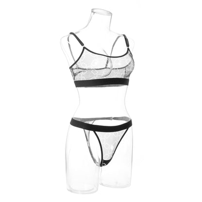 Women's Fashion Net Cloth Printing Underwear Bra Set