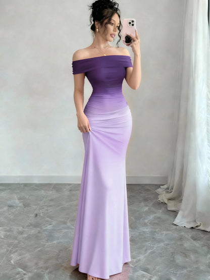 Gradient One Shoulder Sheath Maxi Dress