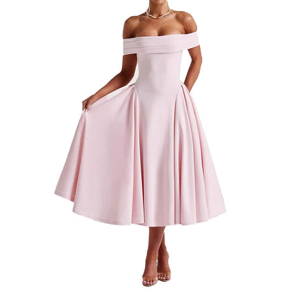 Off-shoulder Sexy One-shoulder Solid-color Dress
