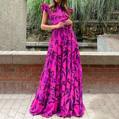 Womens Fashionable Printed Ruffled Flared Skirt
