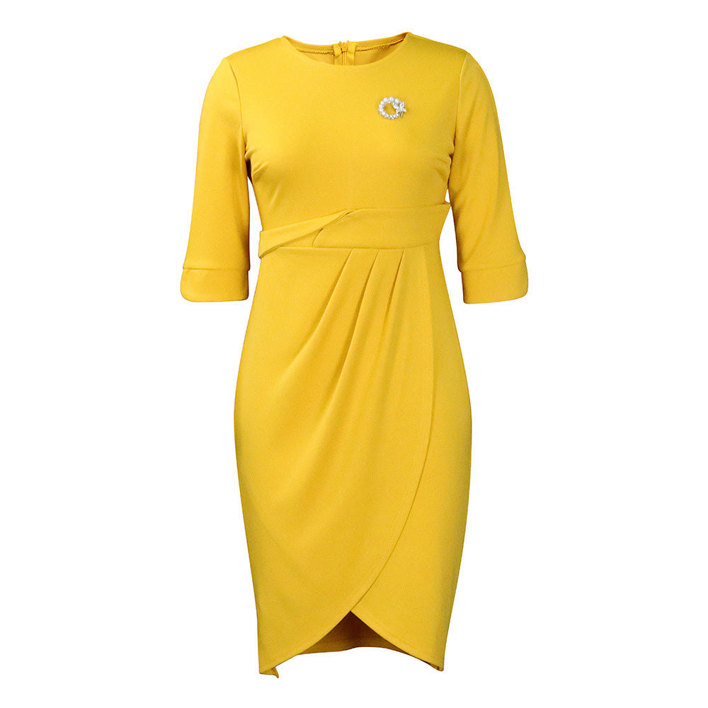 Elegant Sophisticated Pleated Dress In European And American Styles