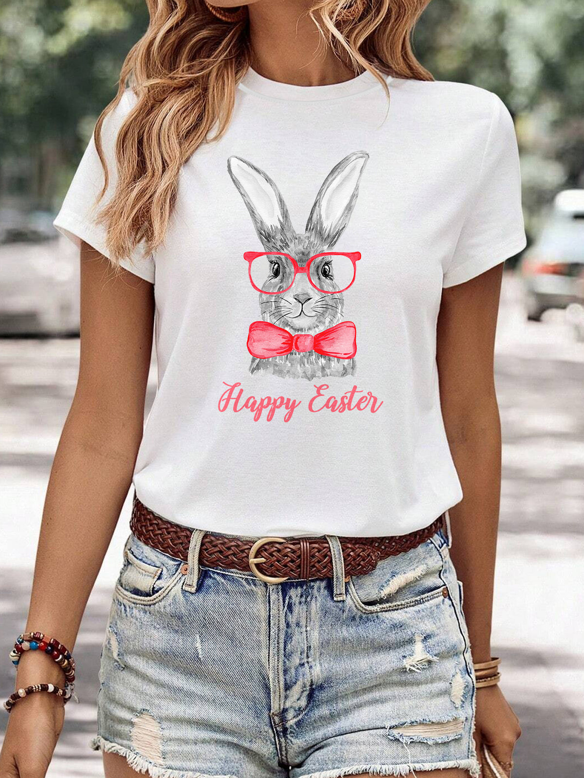 Women's Minimalist Printed Casual Round Neck Short Sleeved Shirt