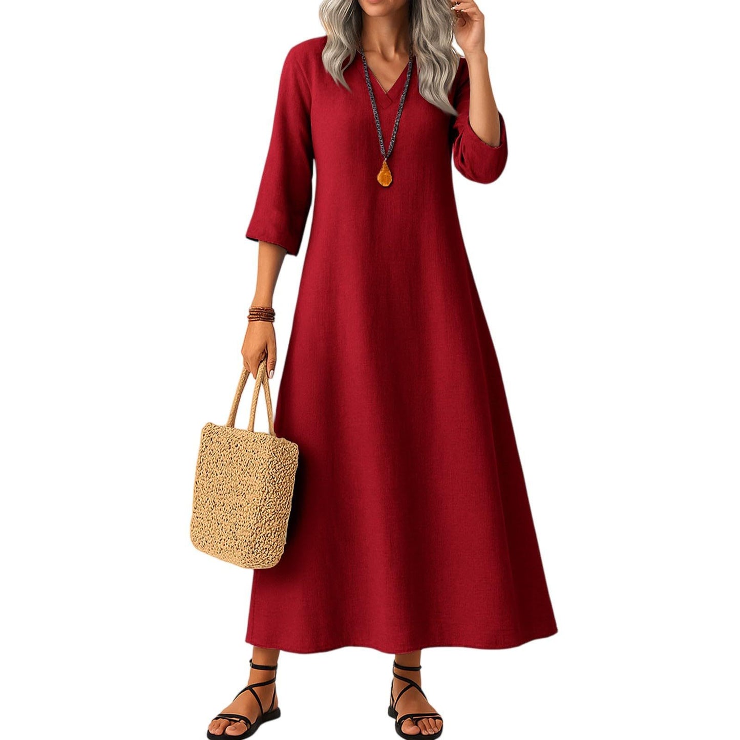 Slimming Cotton Mid-length Dress Versatile And Easy To Style
