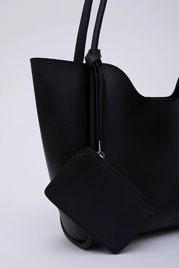 Black Faux Leather Hand And Shoulder Bag