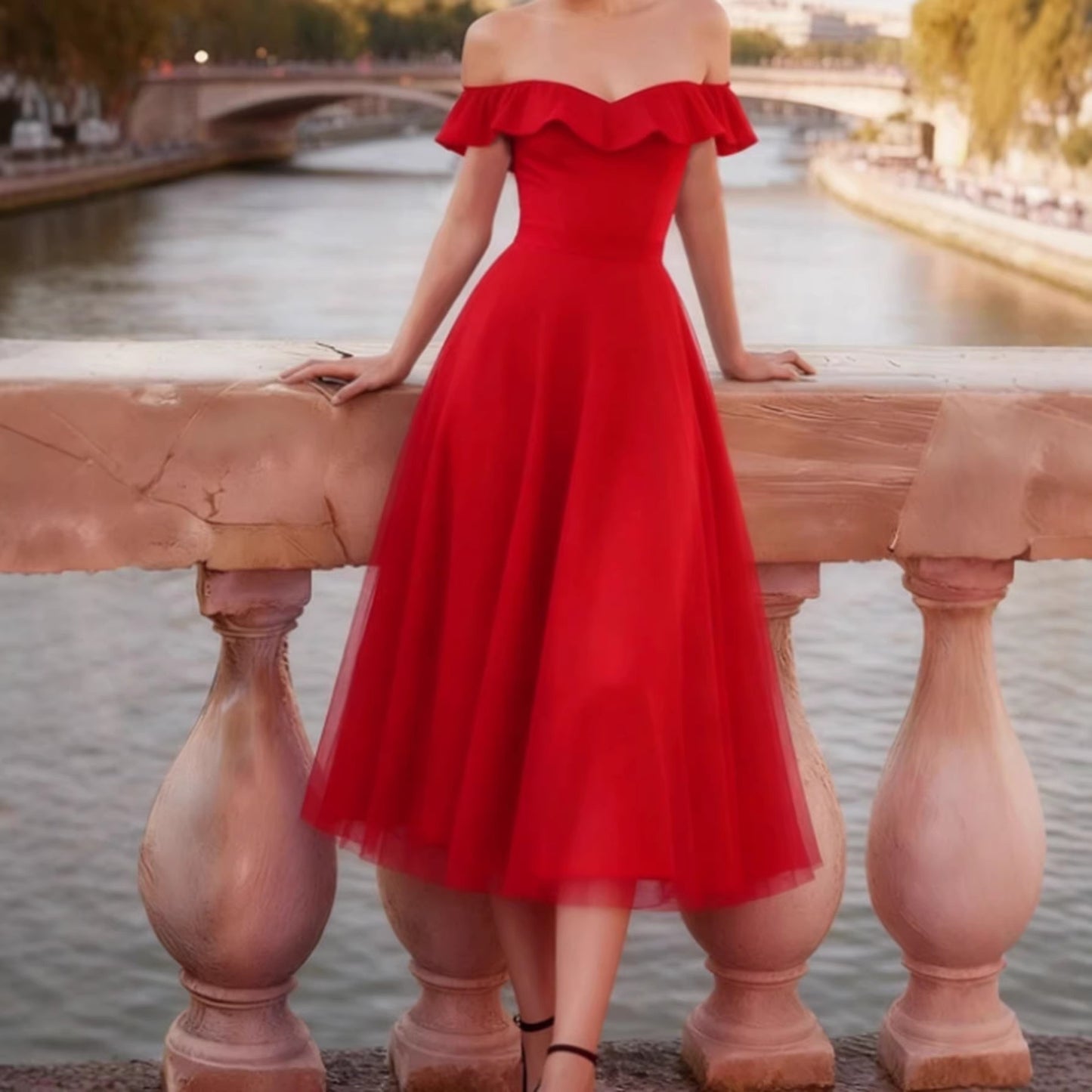 Luxe Slip Dress Evening Gown With An Off-the-shoulder Design