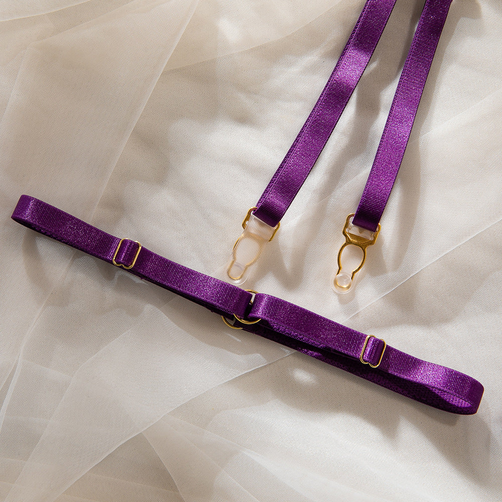 Purple Women's Underwear Halter Lace Push Up Bra Set