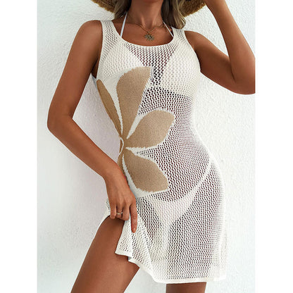 Hollow-out Knitted Jacquard Bikini Cover-Up Sun-Protective Dress