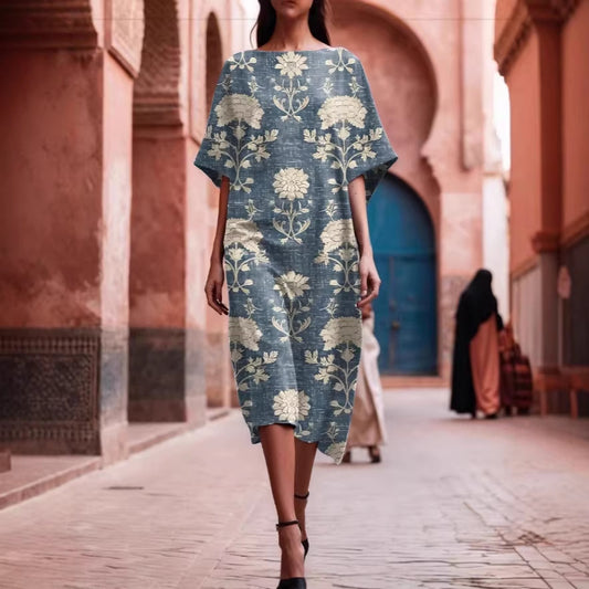 Womens Retro-Printed Arabic Dress From The Middle East Dubai Style