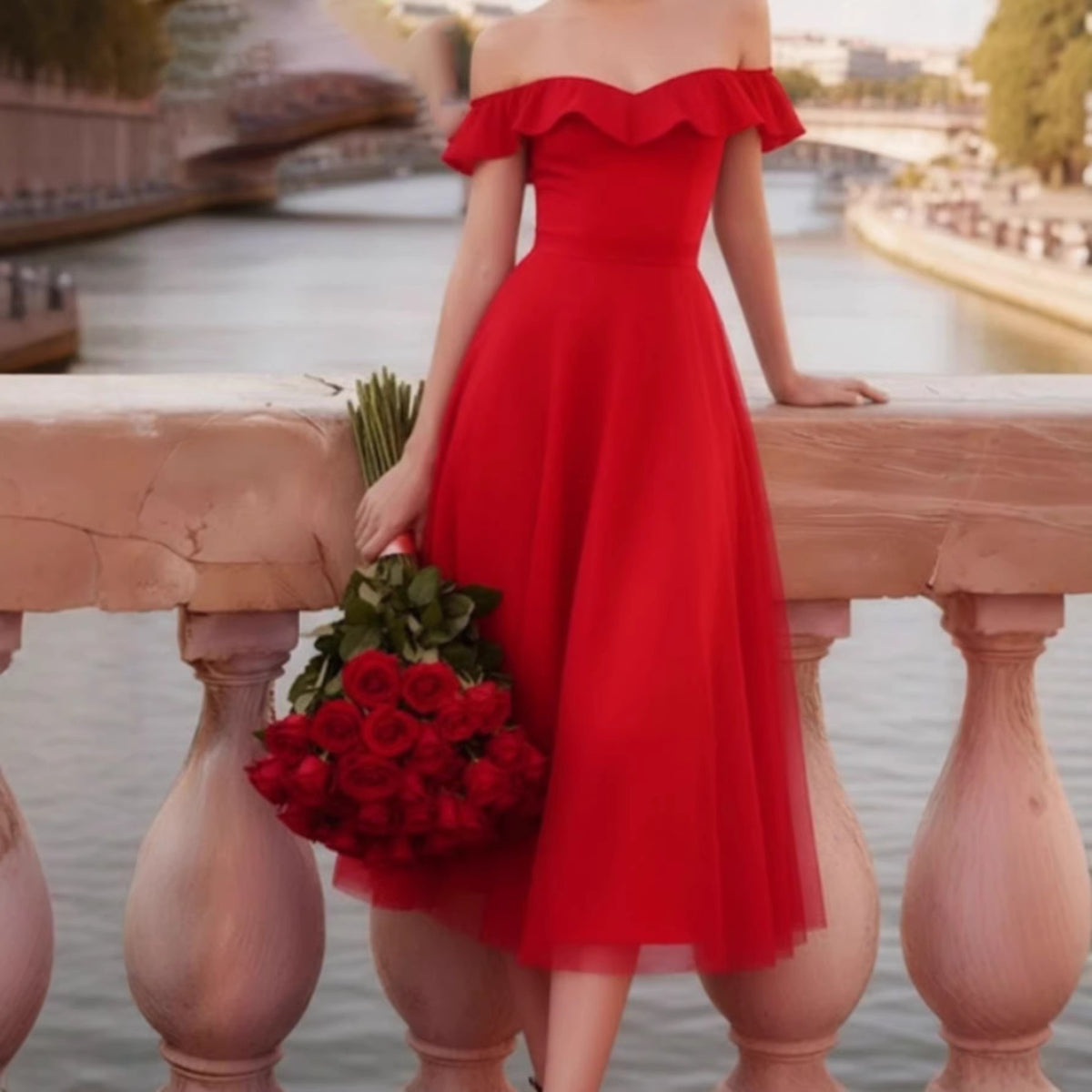Luxe Slip Dress Evening Gown With An Off-the-shoulder Design