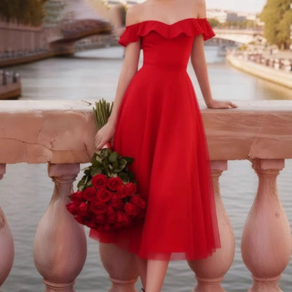 Luxe Slip Dress Evening Gown With An Off-the-shoulder Design