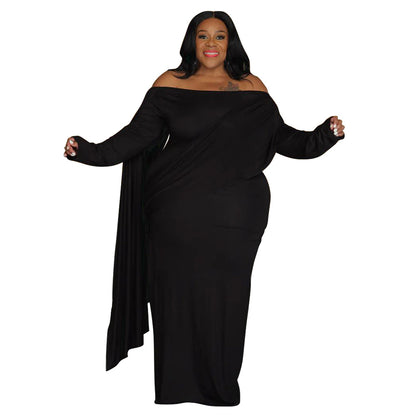 Womens Off-the-Shoulder Long-Sleeve Pleated Bodycon Plus-Size Dress