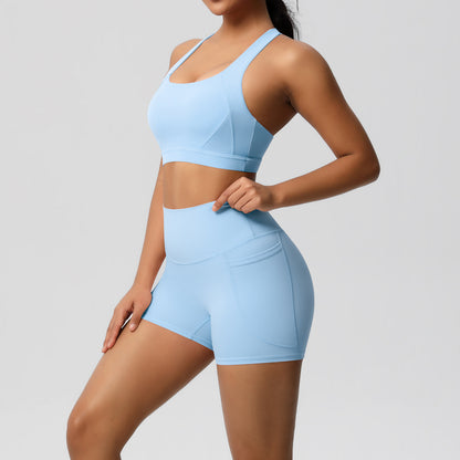 Women's Pure Color Tight Yoga Vest Sports Underwear Shorts Suit