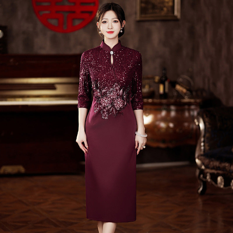 Mom-in-law Outfit Slimming Formal Dress For Weddings And Welcoming Guests