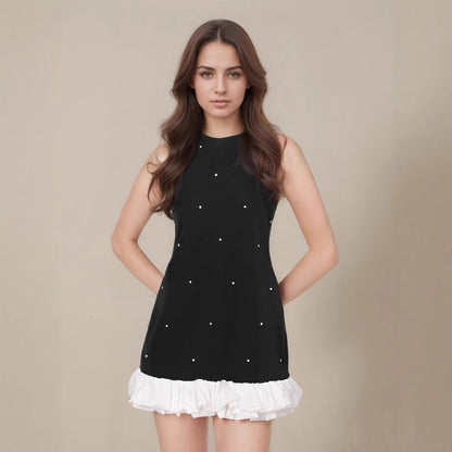 Womens Sleeveless Black Camisole With Starry Print A Line Patchwork Dress