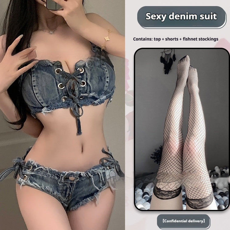 Pole Dance Clothing Women's Denim Bikini Underwear Ds Lead Dance Costume