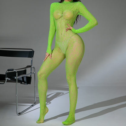 Sexy Underwear Long Sleeve Transparent Cutout Sexy Stockings Tight Jumpsuit
