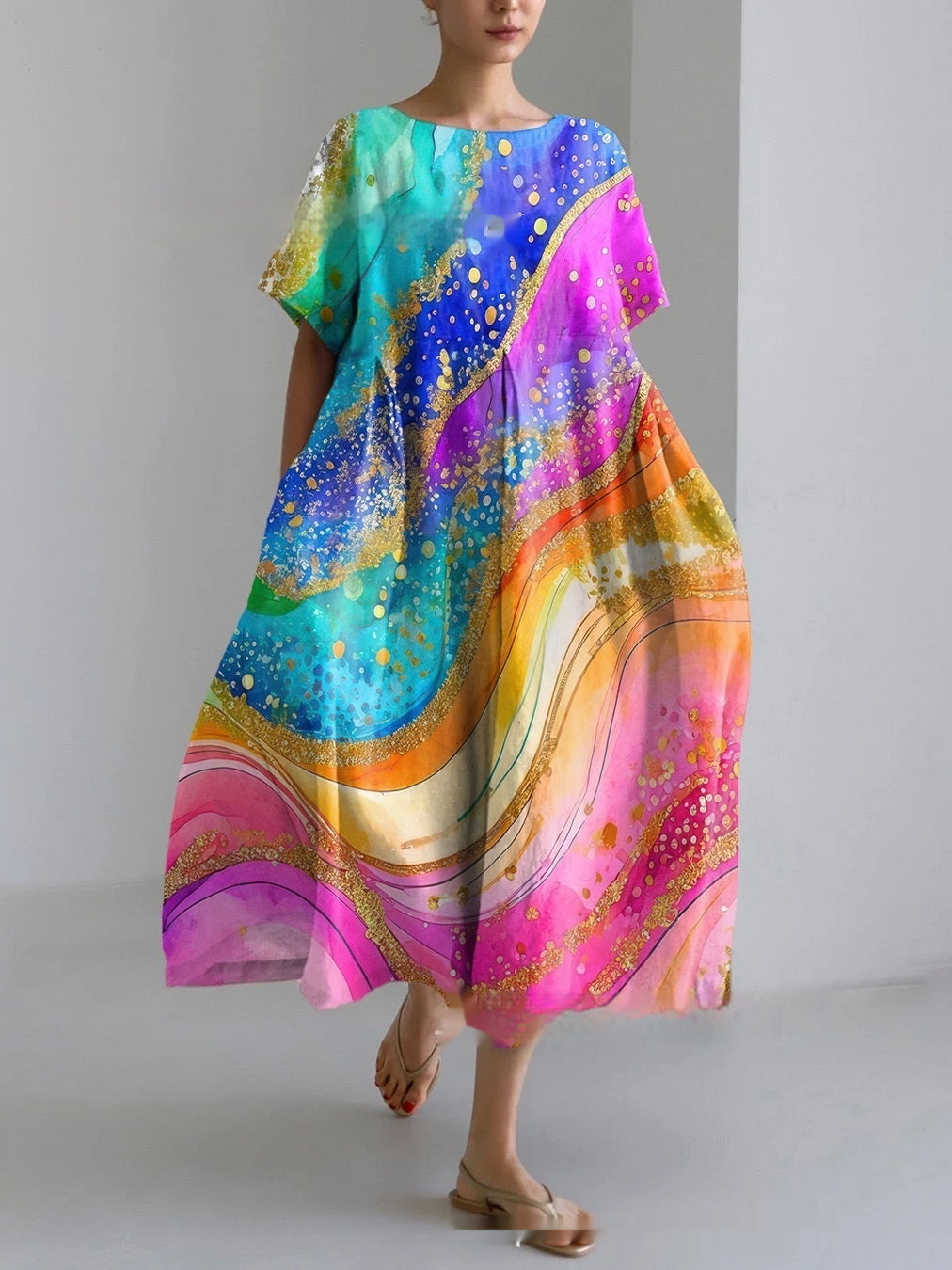 3D Fashion Womens Plus-size Elegant Short-sleeve Dress