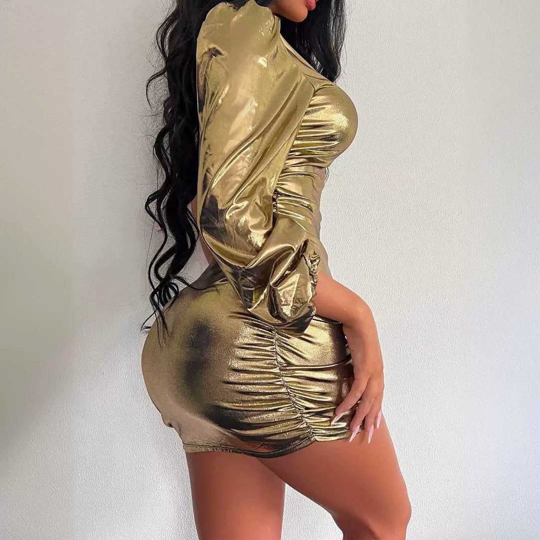 Single Shoulder Long Sleeved Cropped Dress