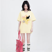 Women's Crew Neck Casual Dopamine Cotton Shoulder Short Sleeve