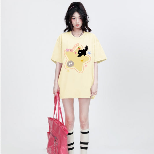Women's Crew Neck Casual Dopamine Cotton Shoulder Short Sleeve