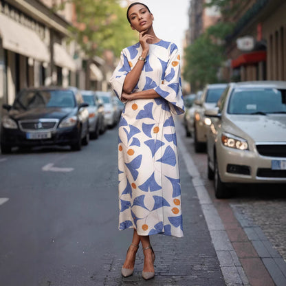Bohemian-style Fashion Print Waist-cinching Womens Dress