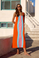 Strap Stripe Positioning Printed Mid Length Dress
