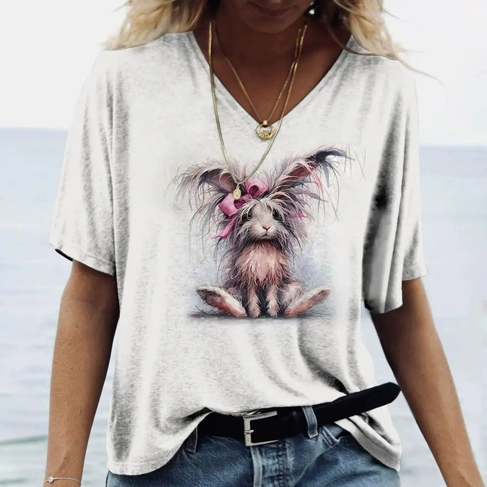 Women's Geometric Printed Short-sleeved Casual V-neck T-shirt
