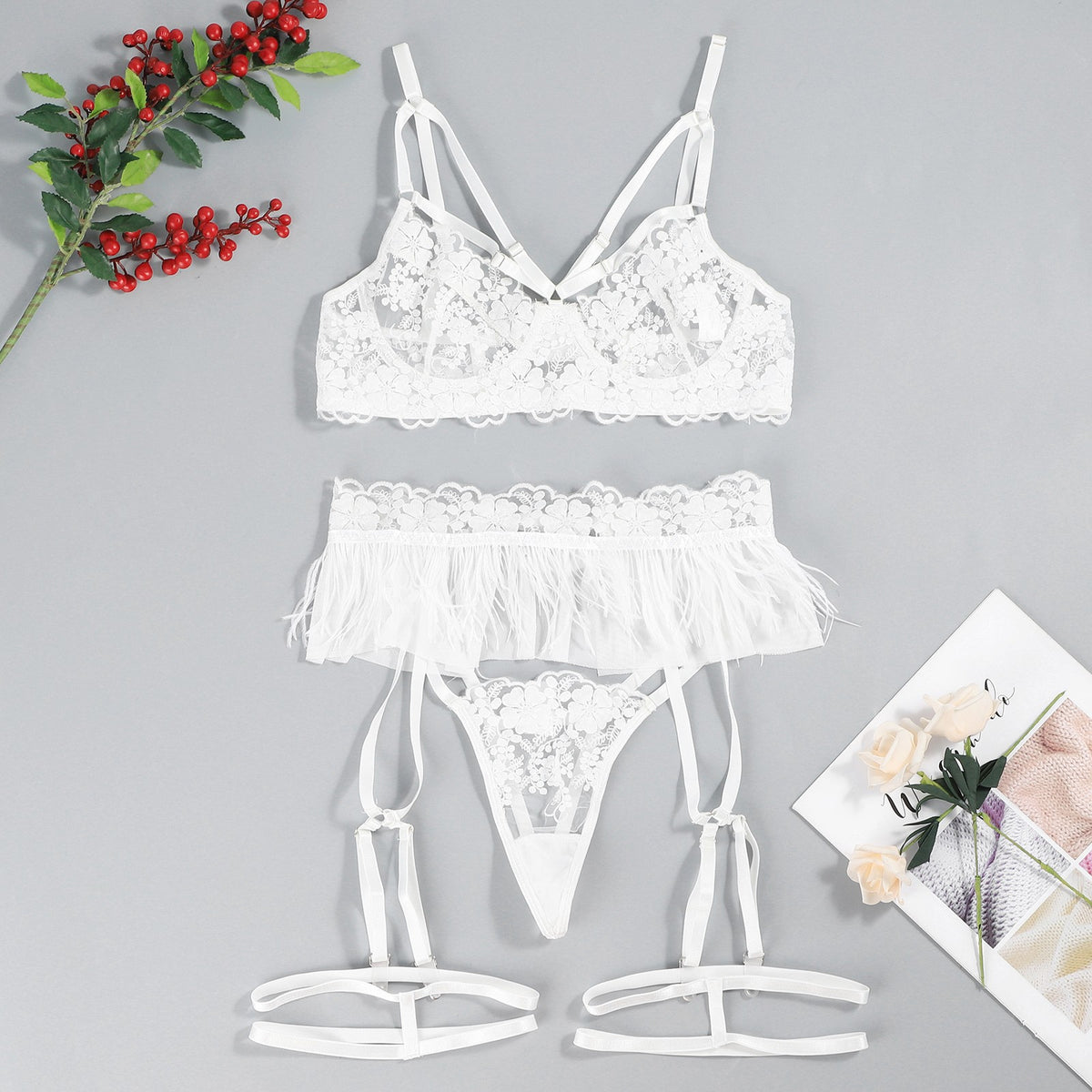 Ladies Three-dimensional Embroidery Mesh Ultra-thin Underwear