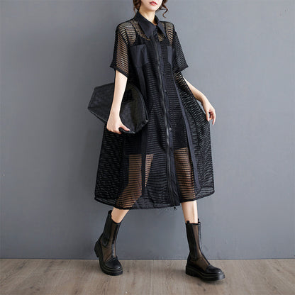 Niche Hollow Out Design Pocket Shirt Dress