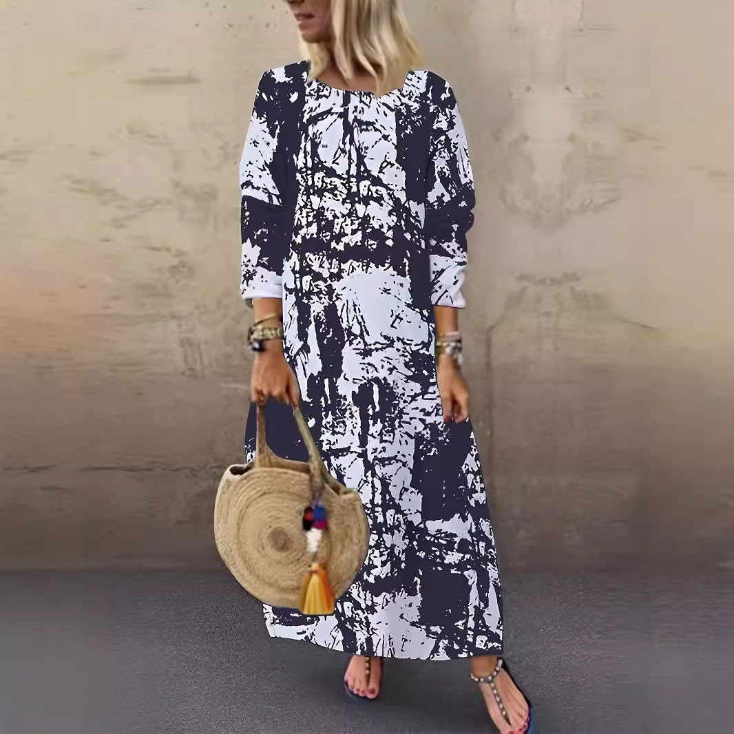 Arrival Long Crew-Neck  Printed Long-Sleeve Womens Dress