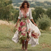 Womens Stylish And Elegant Floral Long-sleeve Dress