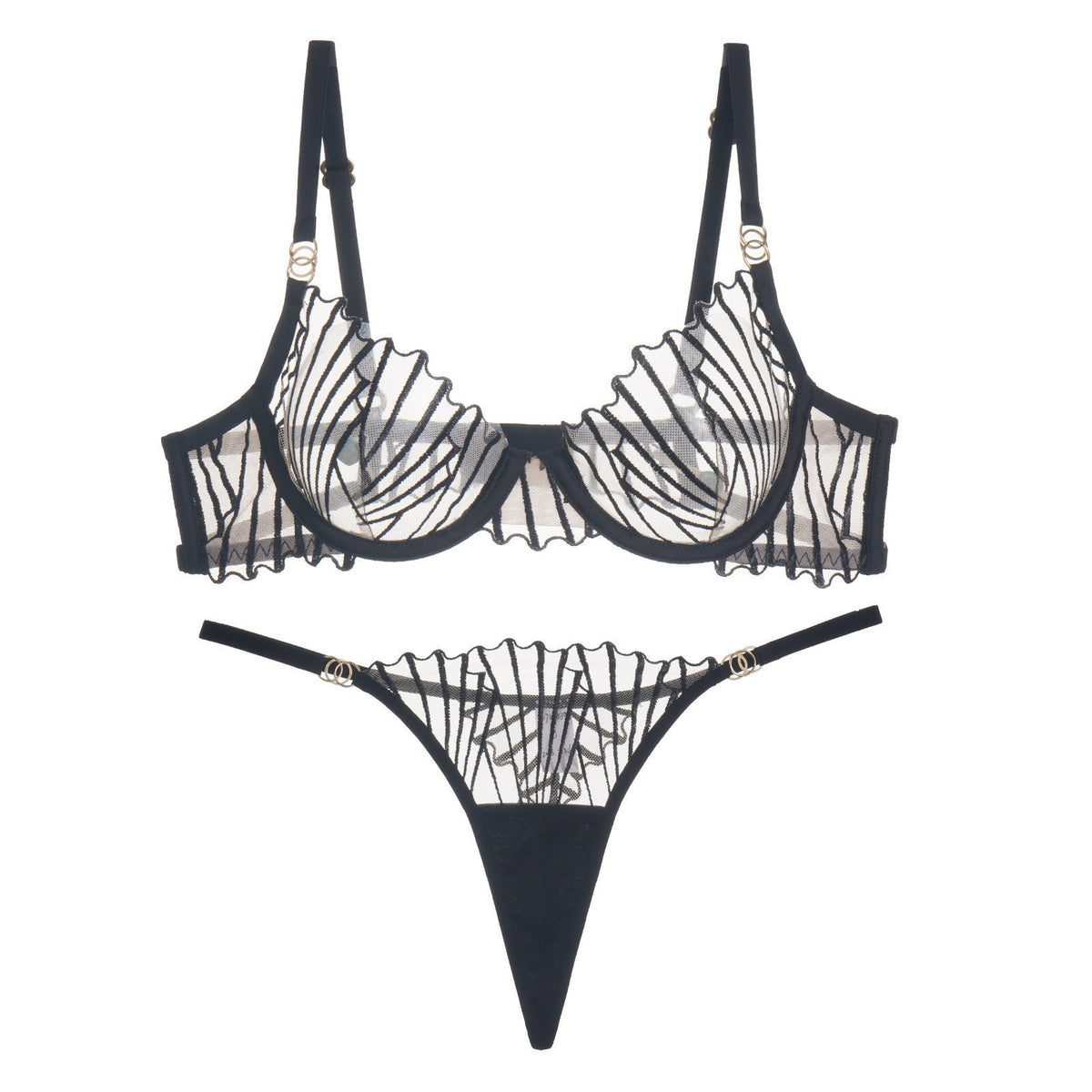 French Style Women's Thin Hollow Underwear Suit
