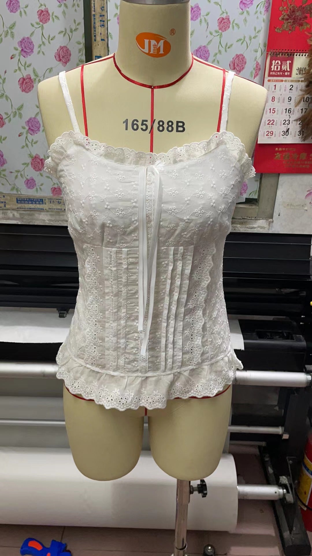 New Women's Pleated Shoulder Low Neck Button Folding Lace Tight Top