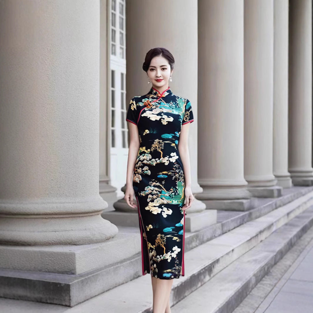 Womens Slimming Flattering Dress Cheongsam Style Skirt
