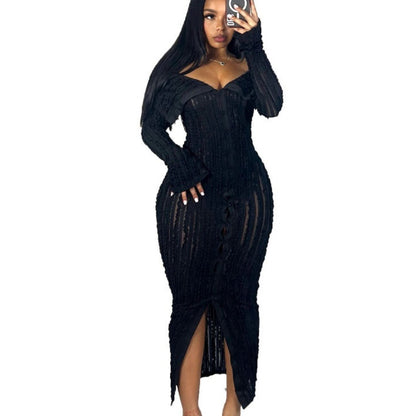 Stylish And Elegant Off-shoulder Long-sleeve Dress
