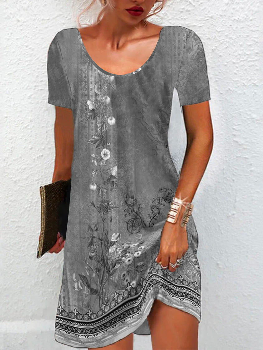 New Summer Floral Print Short-Sleeve Dress For Europe And The US