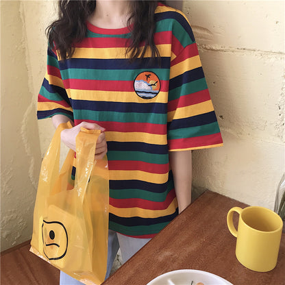 Striped Short Sleeve T-Shirt Lazy Chic Top