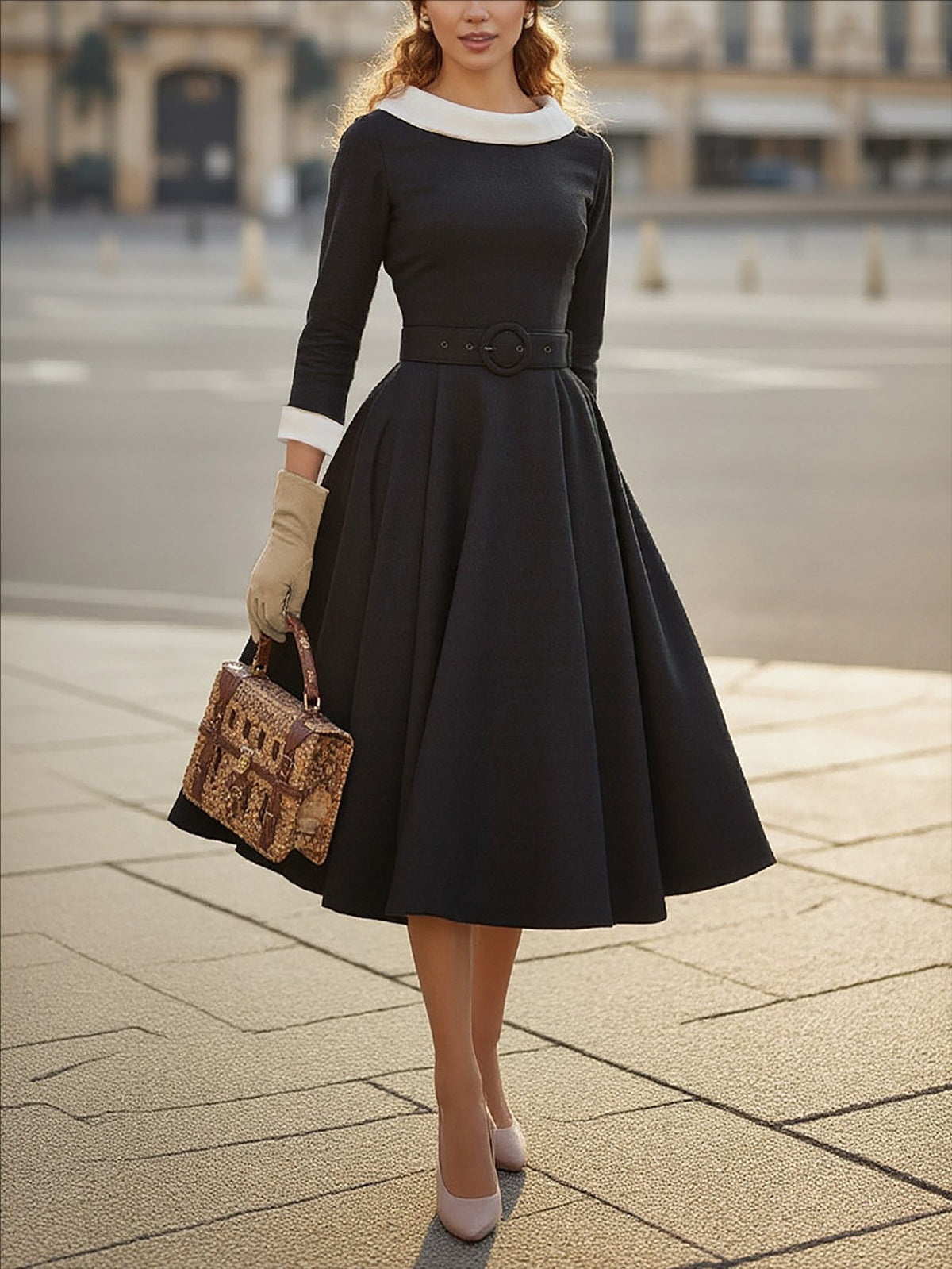 Womens Stylish Versatile Patchwork Color-block Dress
