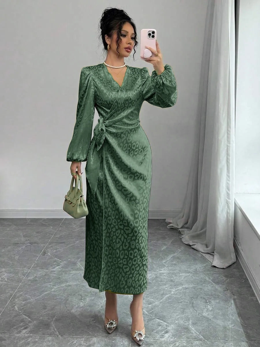 Long-sleeve Dress Leopard-print Jacquard Dress
