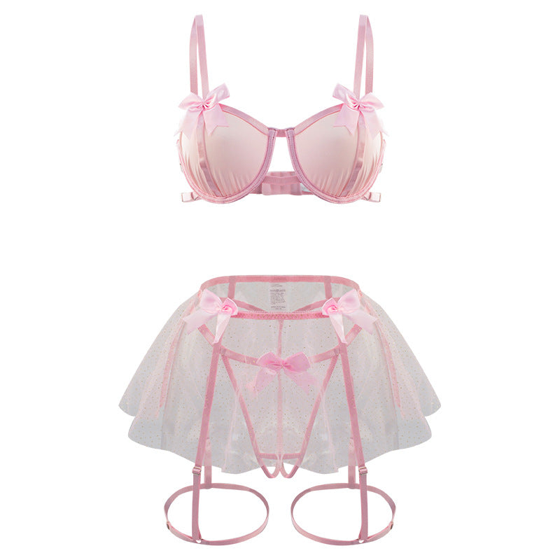 Underwear Sling Three-piece Set Bow Hollow Out