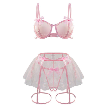 Underwear Sling Three-piece Set Bow Hollow Out