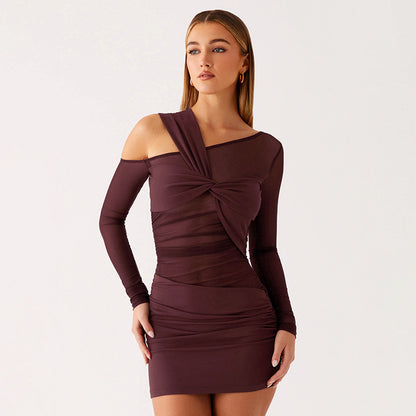 Womens Sexy Mesh Long-Sleeve Dress