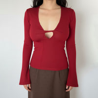 Deep V Long Sleeve Solid Color Sexy Slim-Fit Underwear Top