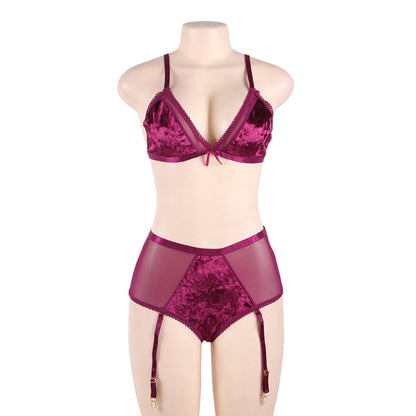 European And American Plus Size Underwear Three-point Bra Garter Set