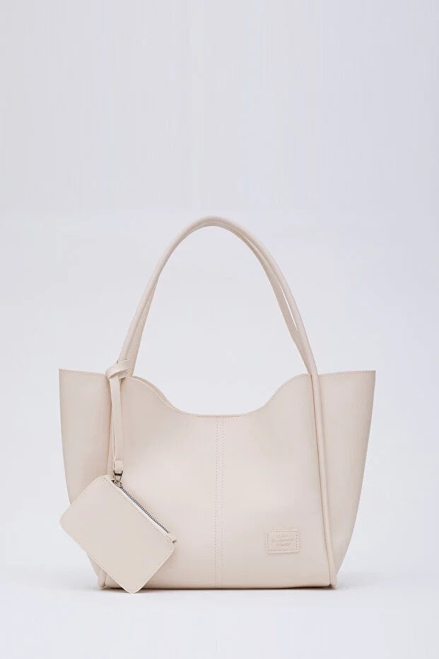 Cream Faux Leather Hand And Shoulder Bag