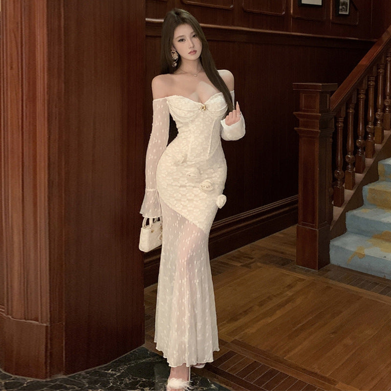 Women's Strapless Lace 3D Floral Bodycon Dress
