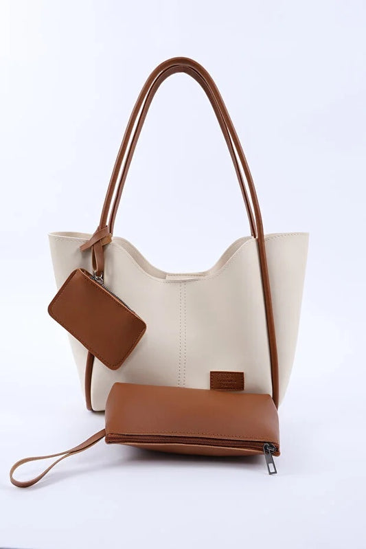 Cream Tan Faux Leather Hand And Shoulder Bag