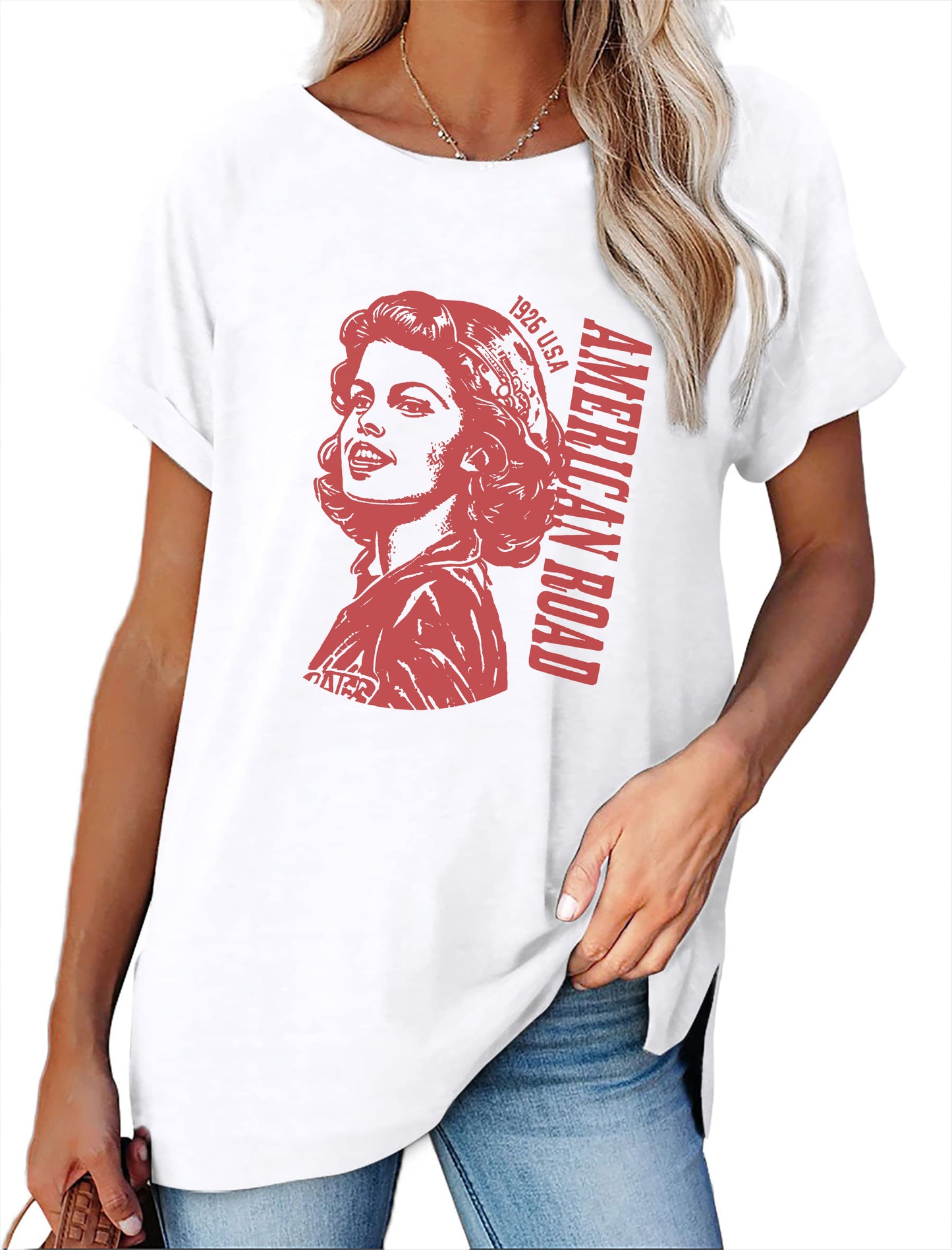 Women's Minimalist Printed Casual Round Neck Short Sleeved Shirt