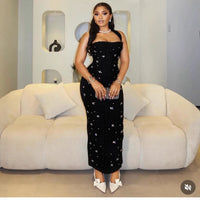 New Elegant Off-the-shoulder Halterneck Dress With Rhinestone Detailing